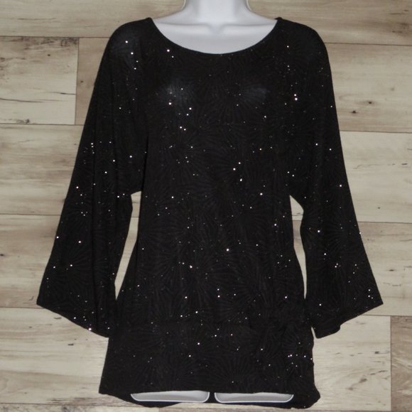 JM Collection* Women's 3/4 Sleeve Boat‎ Neck Tie Knot Straight Hem Blouse~ Large - Picture 1 of 11